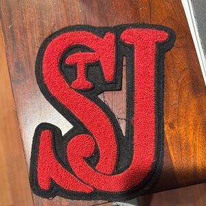 Vintage saint johns Red and Black SJ Patch chenille